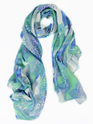 Minty Watercolor Abstract Silk Wool Scarf