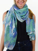 Minty Watercolor Abstract Silk Wool Scarf